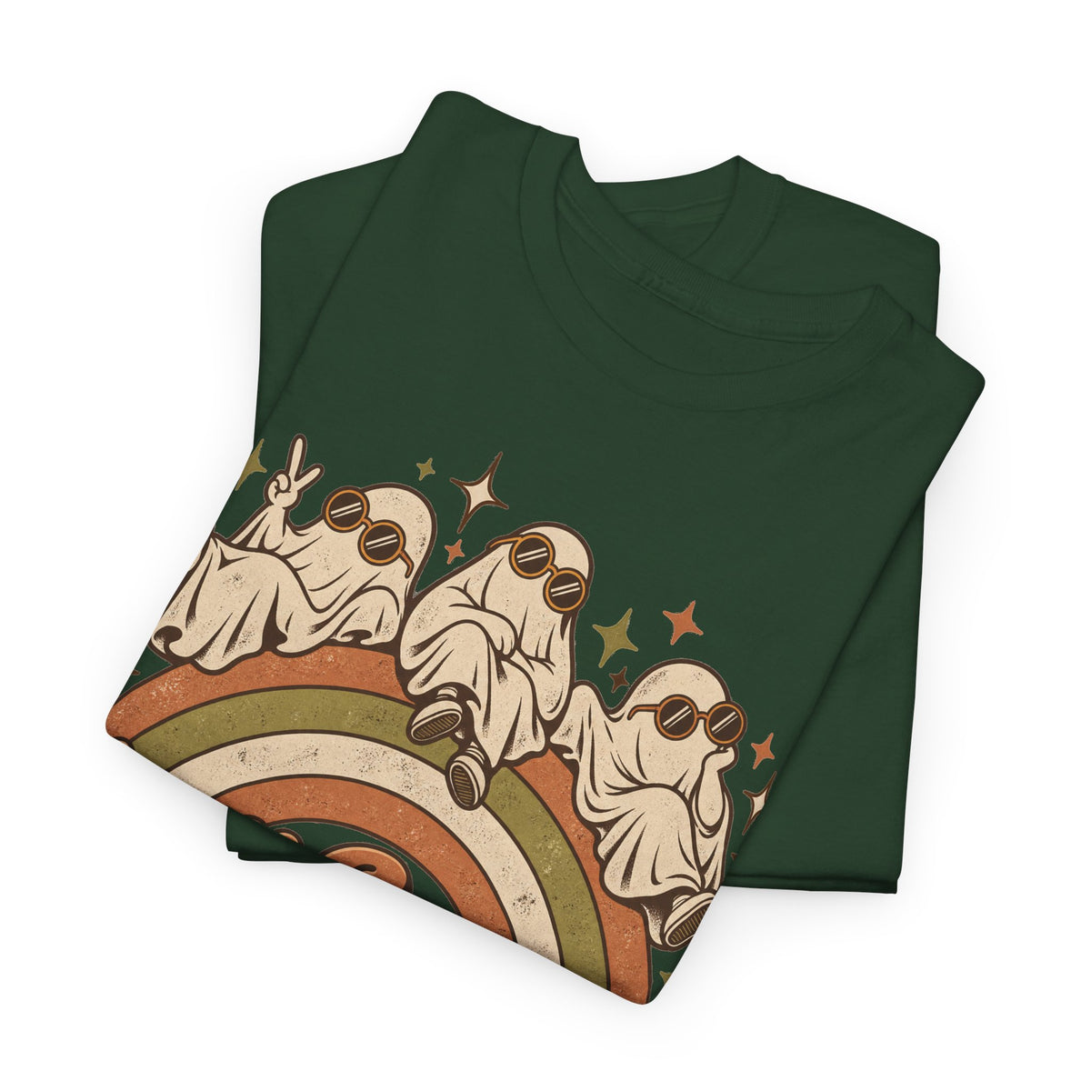 Stay Groovy Ghouls T-Shirt, Retro Rainbow Ghosts in Sunglasses Halloween Shirt for Women and Men, Cute 70s Spooky Tee