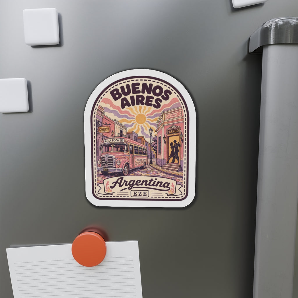 Die-cut Argentina Buenos Aires souvenir magnet with street illustration and border