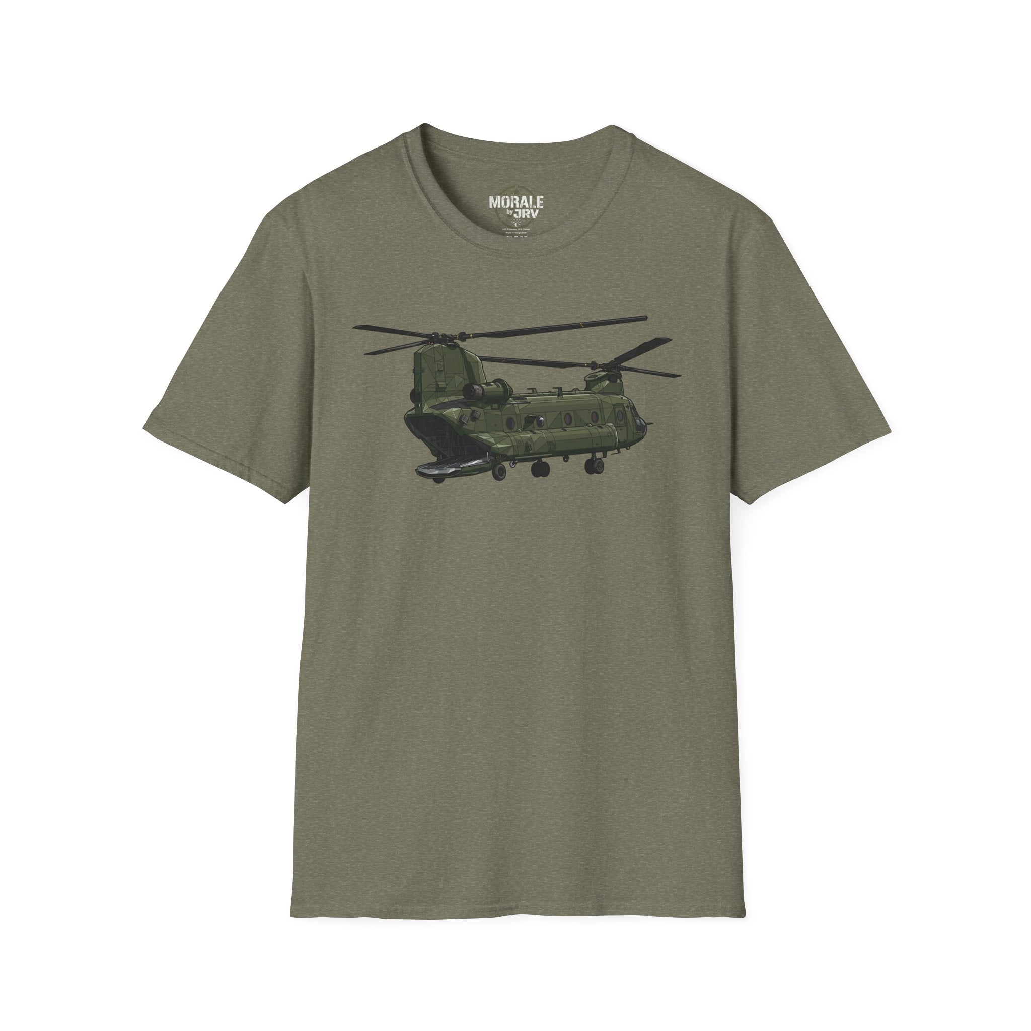 CH-47 Chinook T-Shirt in Military Green with helicopter graphic on front