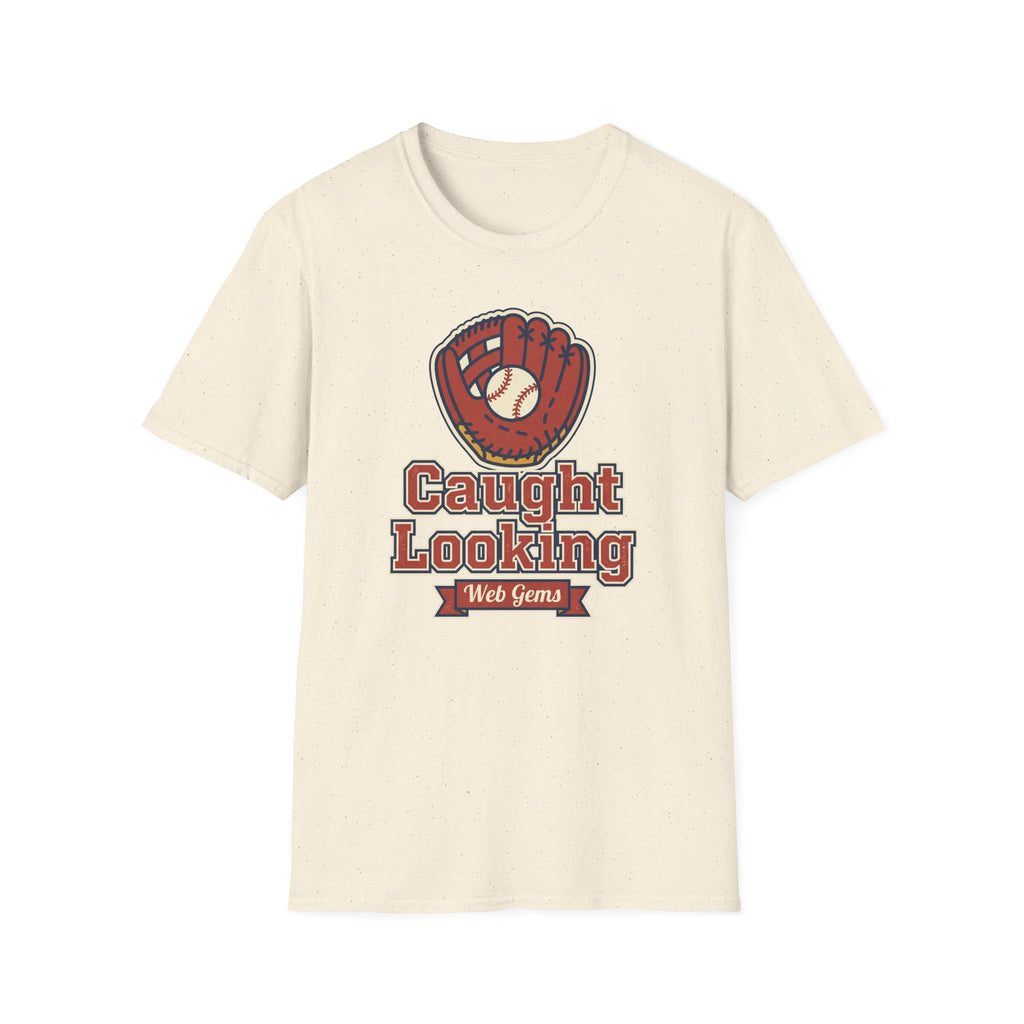Cream baseball T-shirt with vintage glove and “Caught Looking” graphic