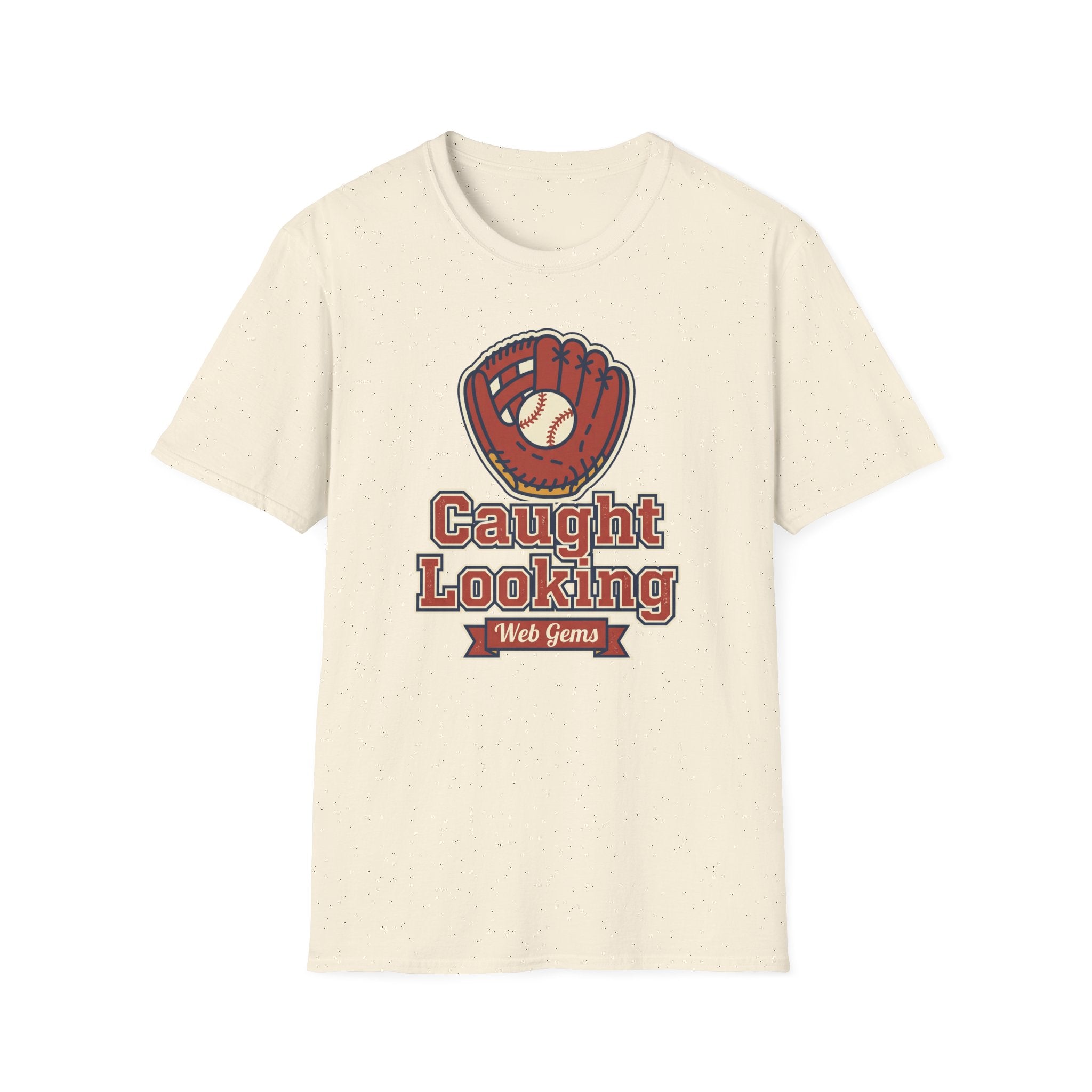 Cream baseball T-shirt with vintage glove and “Caught Looking” graphic