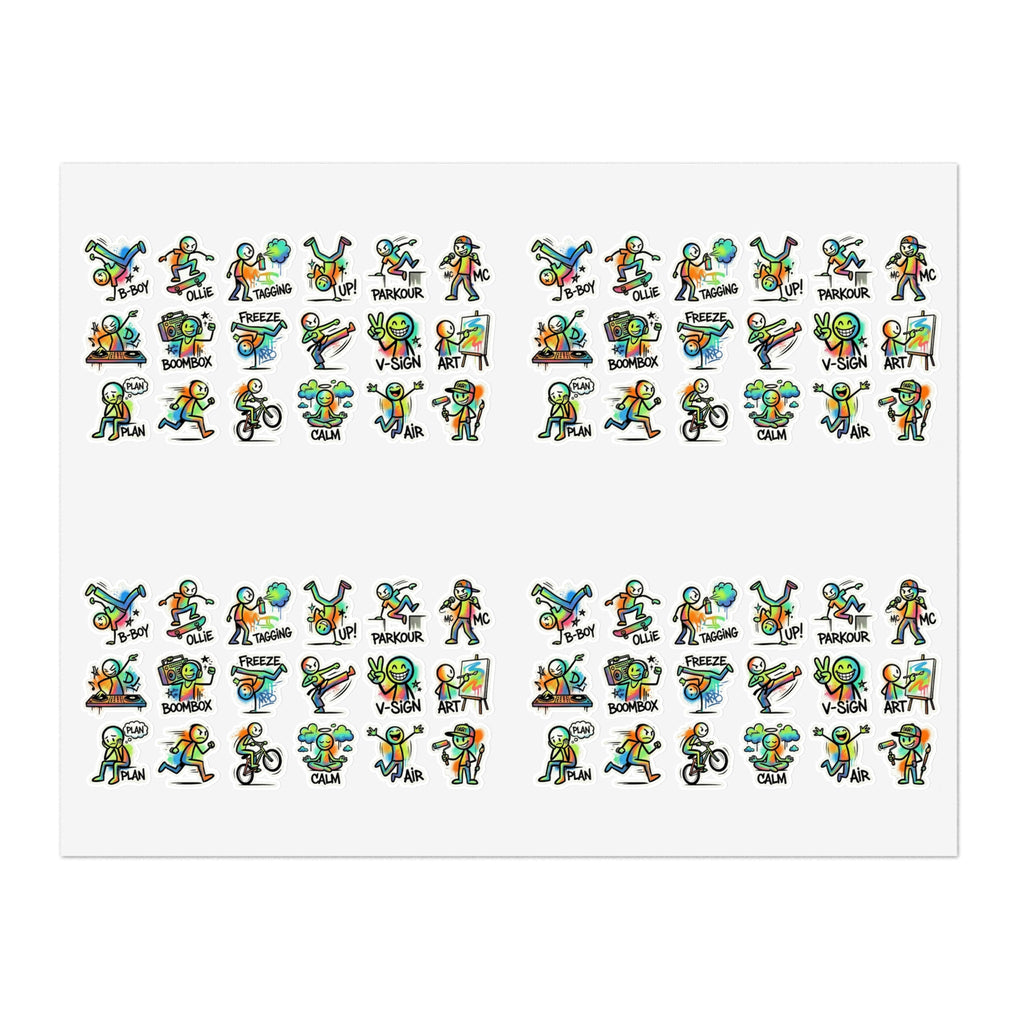Mini Activity character sticker sheet, die-cut fitness and activity character icons