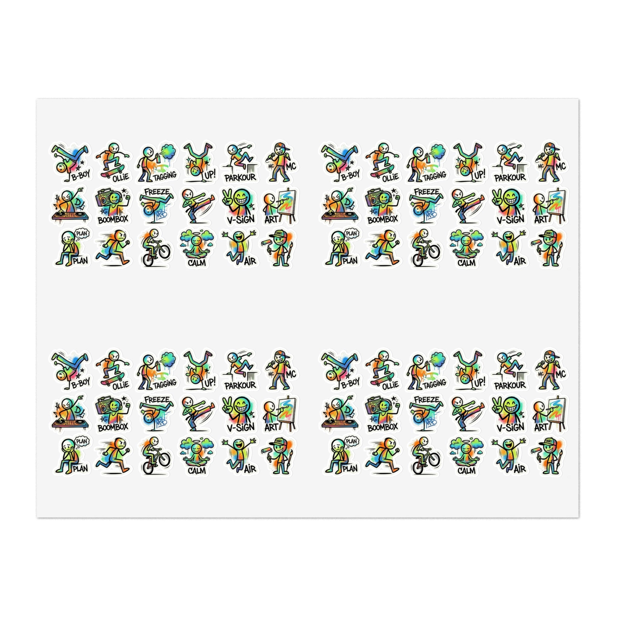 Mini Activity character sticker sheet, die-cut fitness and activity character icons