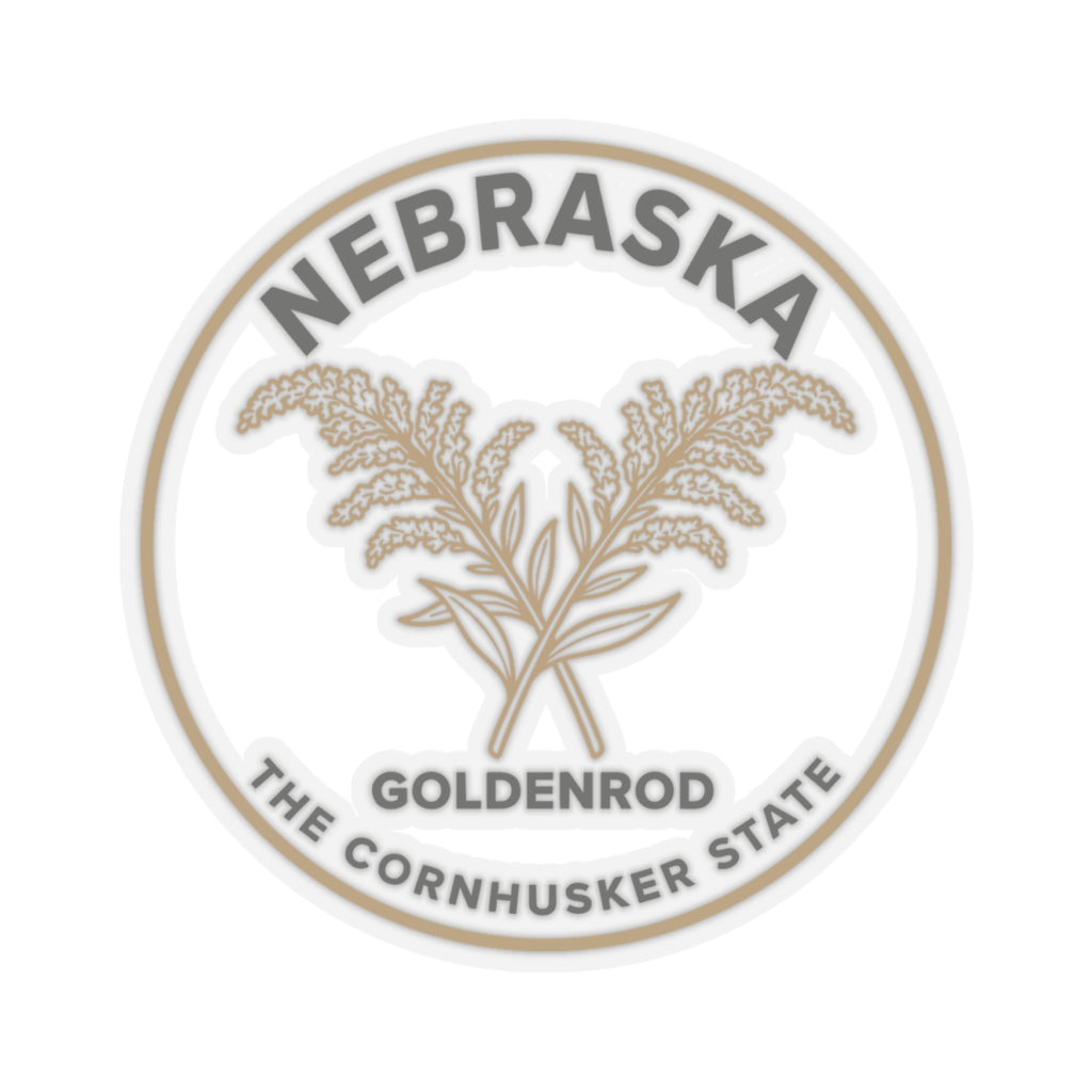 Circular transparent vinyl sticker with Nebraska goldenrod emblem and state ring text