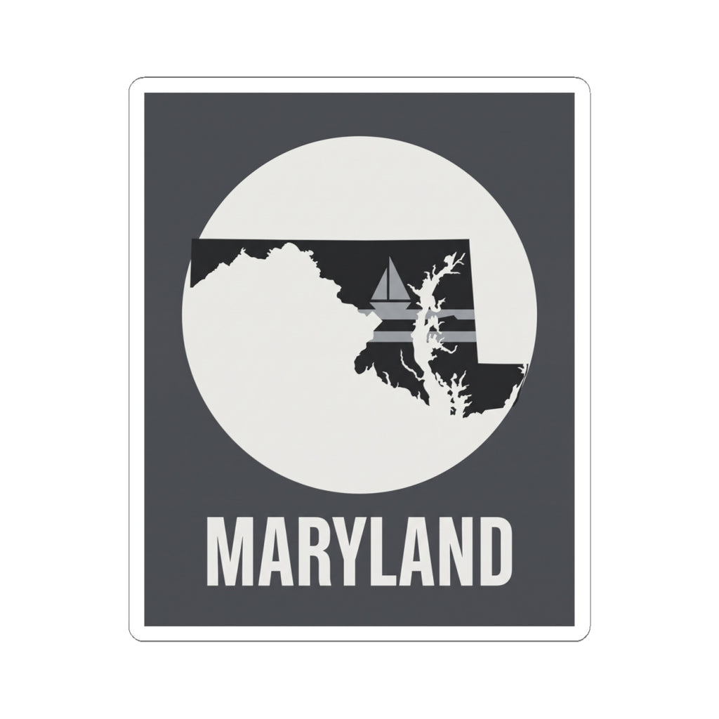 Kiss-cut Maryland sticker featuring a white circular state graphic and “MARYLAND” wordmark