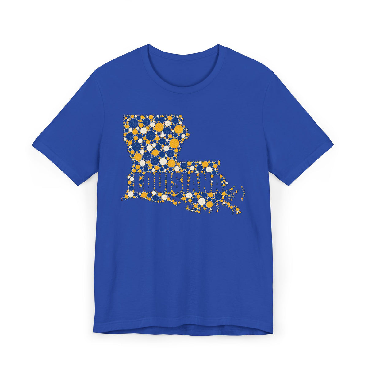 Louisiana State Shape Floral T-Shirt | Blue and Gold Louisiana Outline Graphic Tee