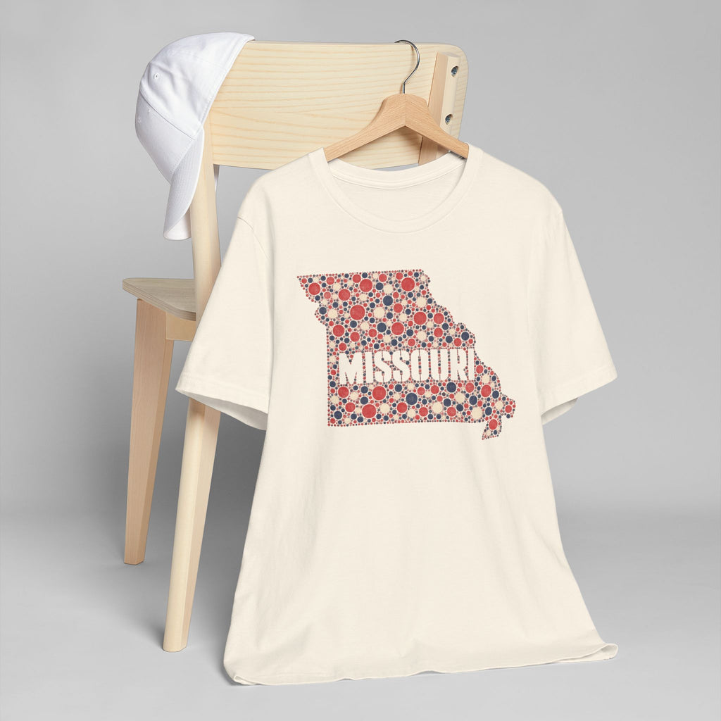 Missouri State Floral Map T-Shirt | Red White and Blue Missouri Outline Graphic Tee