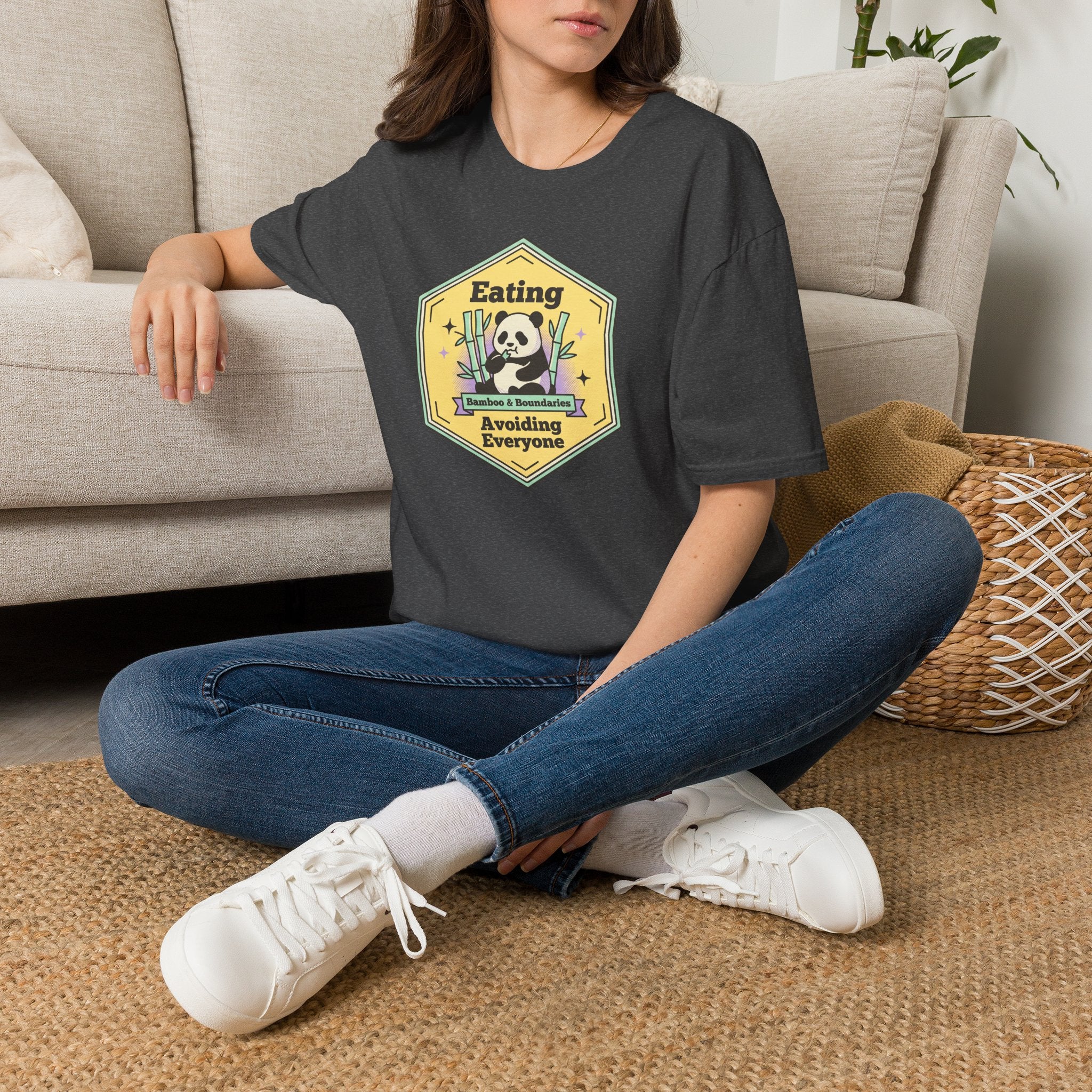 Unisex softstyle T-shirt, dark gray on-body front with skull cartoon graphic