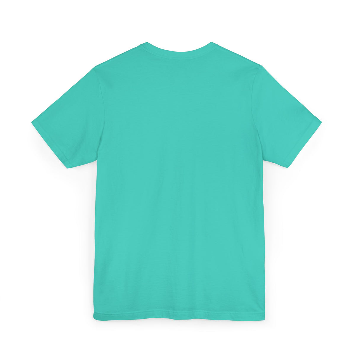 Teal crew-neck T-shirt with short sleeves, plain front.