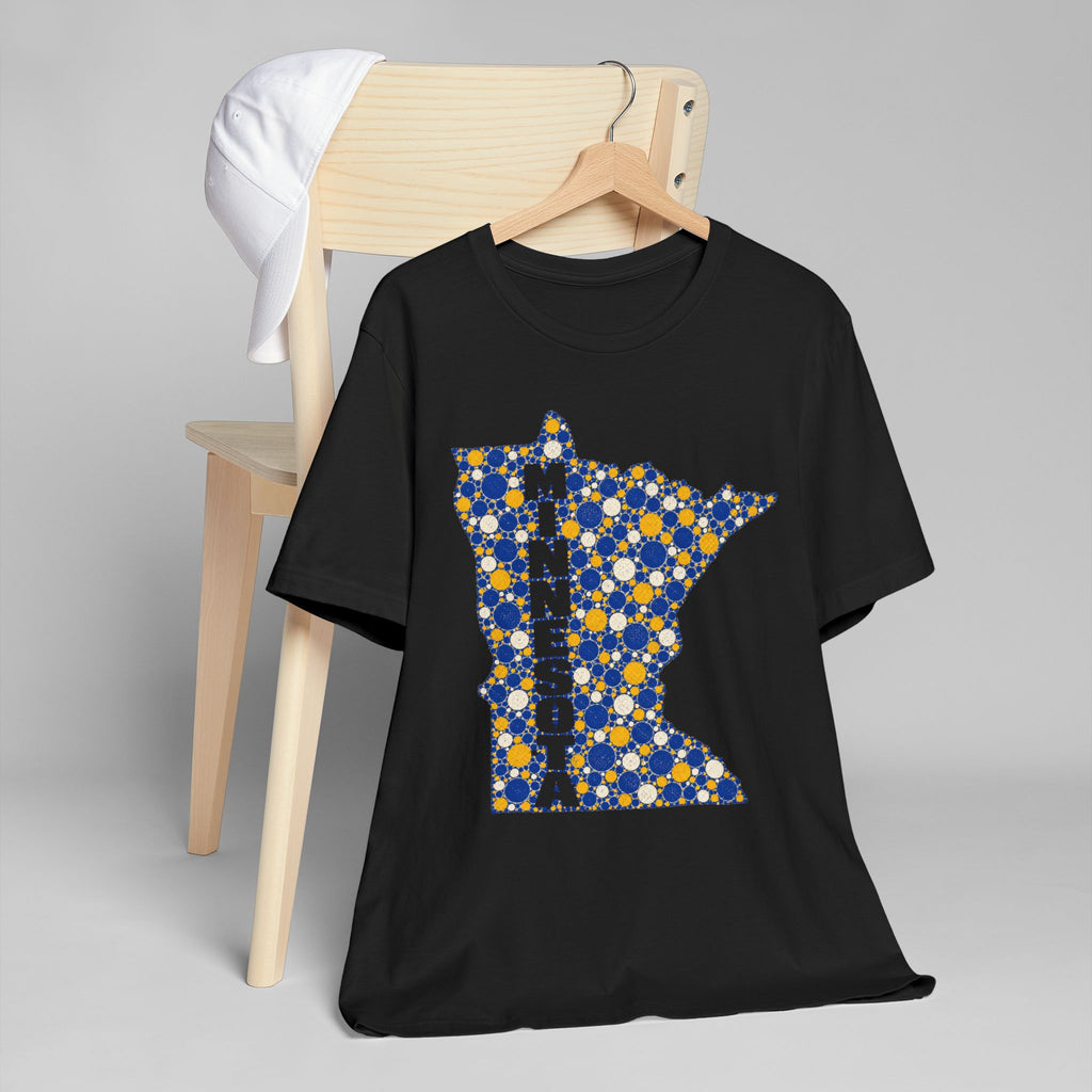 Minnesota State Floral Pattern T-Shirt | Blue and Gold Minnesota Map Graphic Tee
