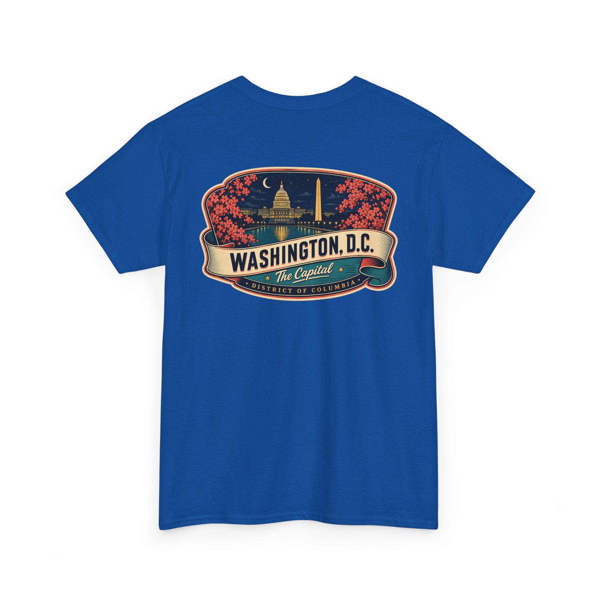 Royal blue Washington DC badge graphic T-shirt with Capitol print on front