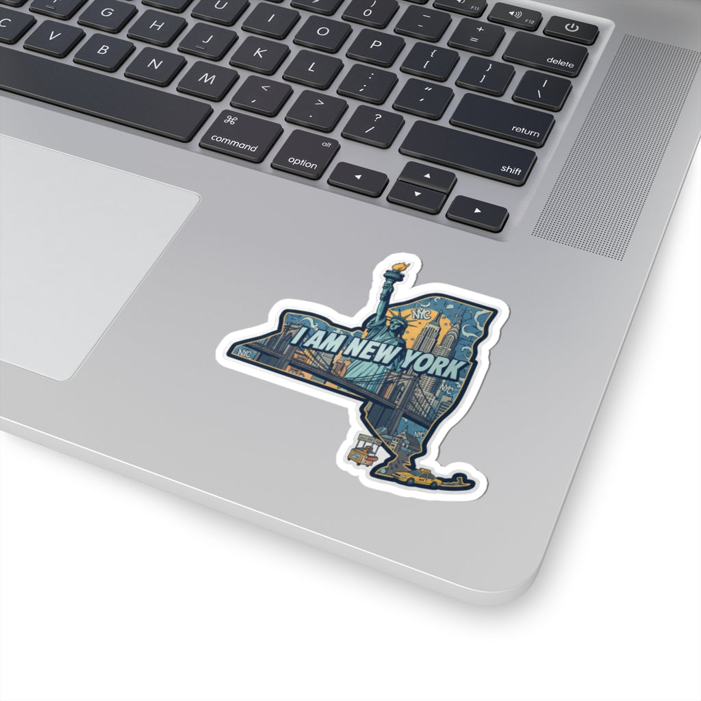 I Am New York Sticker mit weißem Rand; Freiheitsstatue und NYC-Skyline