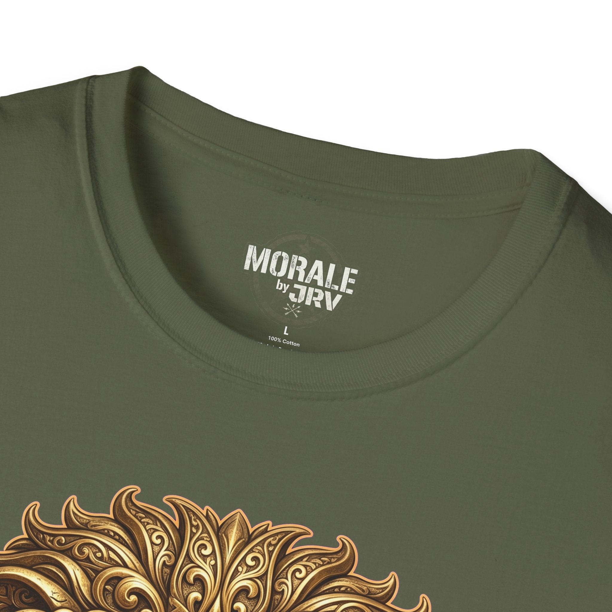Military green t-shirt, crew neck with small chest brand logo