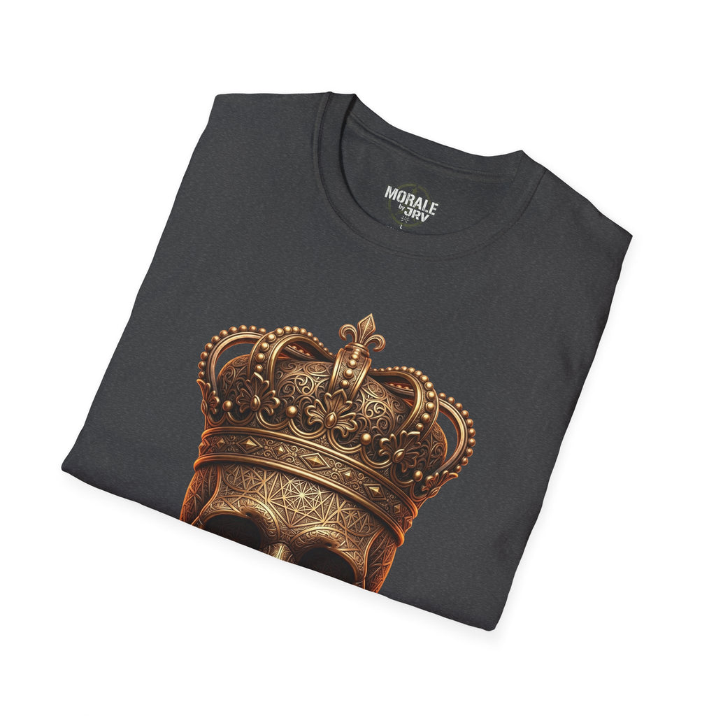 Gold Crown Skull T-Shirt, dark heather; ornate gold crown graphic on chest