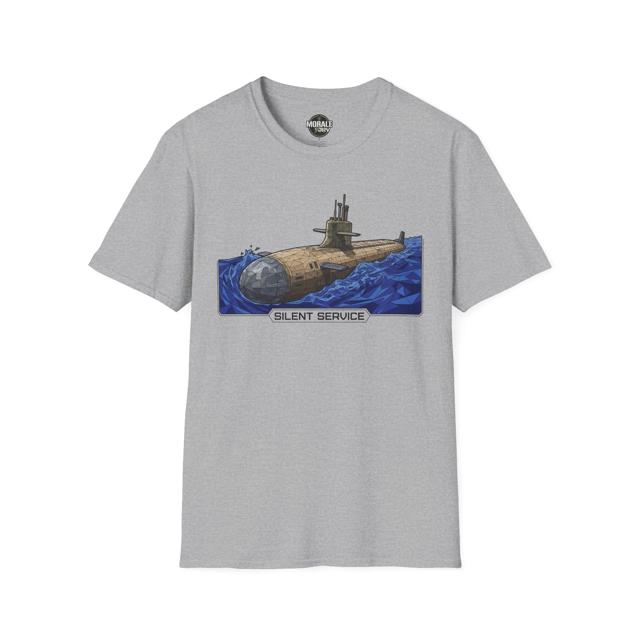 Silent Service T‑shirt in light heather gray with submarine graphic and “SILENT SERVICE”