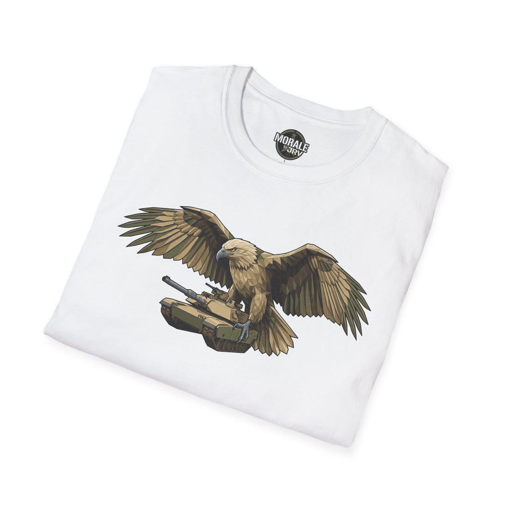 White crew-neck T-shirt with bald eagle wildlife graphic and emblem