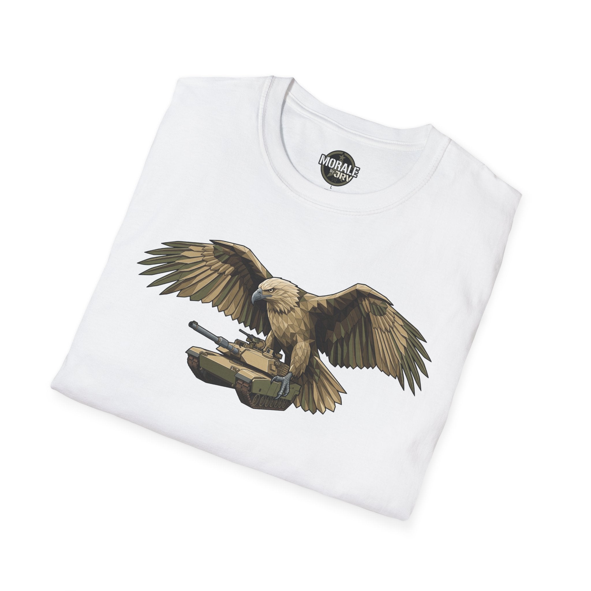 White crew-neck T-shirt with bald eagle wildlife graphic and emblem
