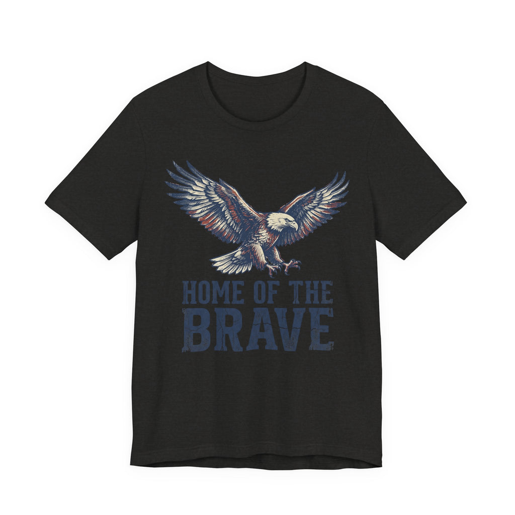 Dark T-shirt with bald eagle graphic and “Home of the Brave” text