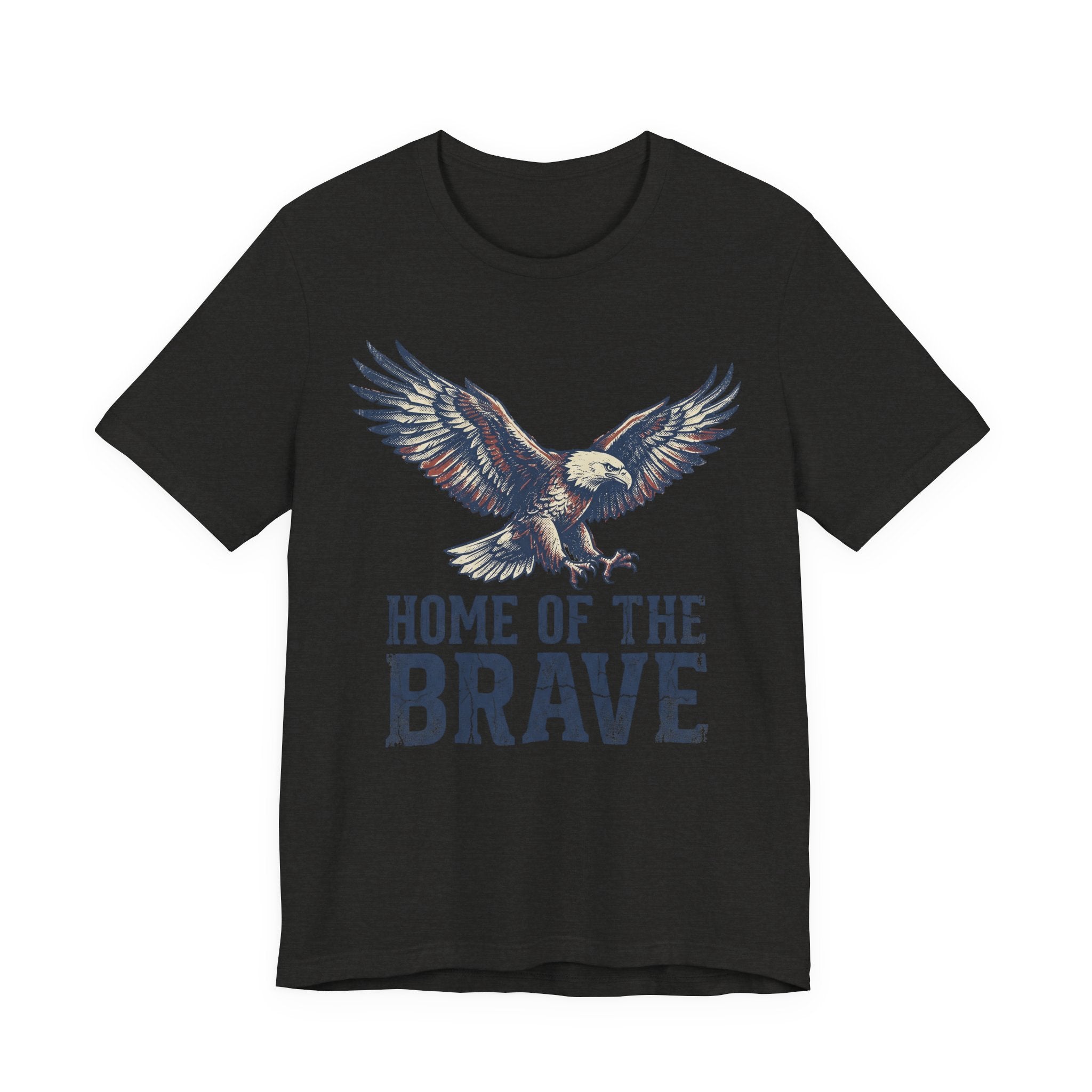 Dark T-shirt with bald eagle graphic and “Home of the Brave” text
