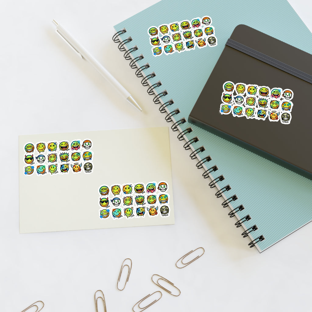Emoji-Gesichts-Sticker auf Notizbuch und Karte, kompakte Die-Cut Aufkleber