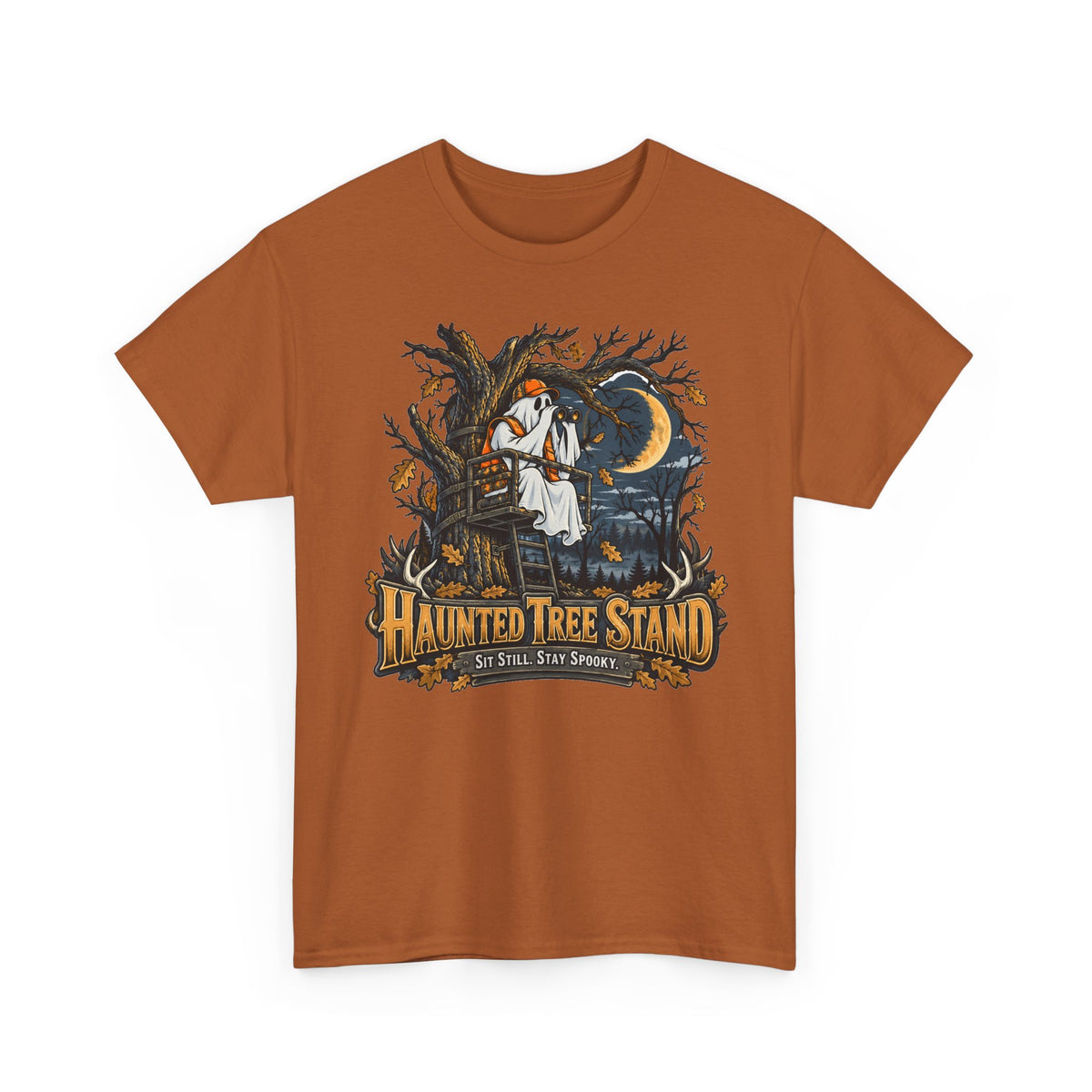 Haunted Tree Stand T-Shirt, Funny Ghost Deer Hunter Halloween Shirt for Men and Women, Bow Hunting Season Gift Tee