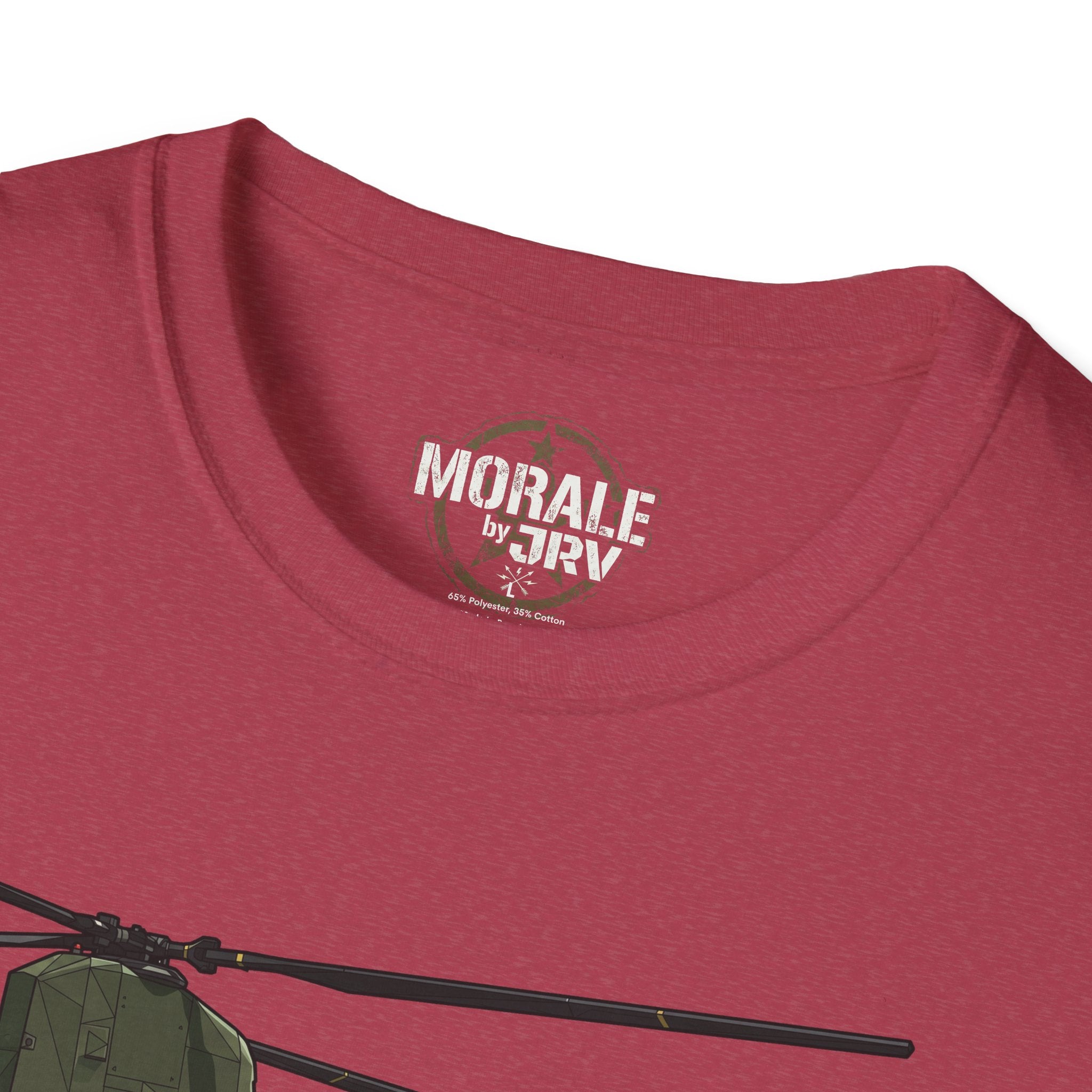 CH-47 T-Shirt in Weinrot: Rundhalsausschnitt mit „MORALE by TRV“ Logo