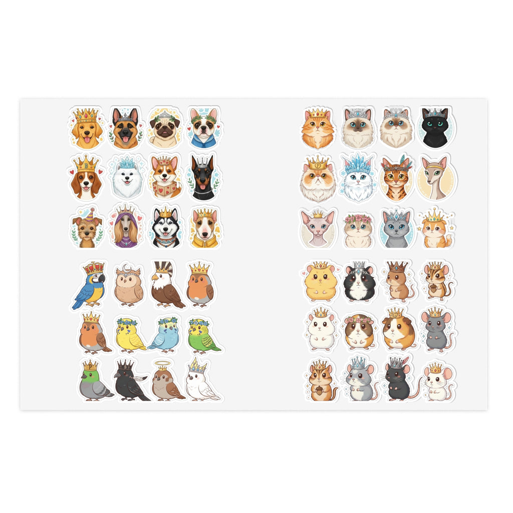 Royal Pets sticker sheet with dogs & cats, white border, die-cut