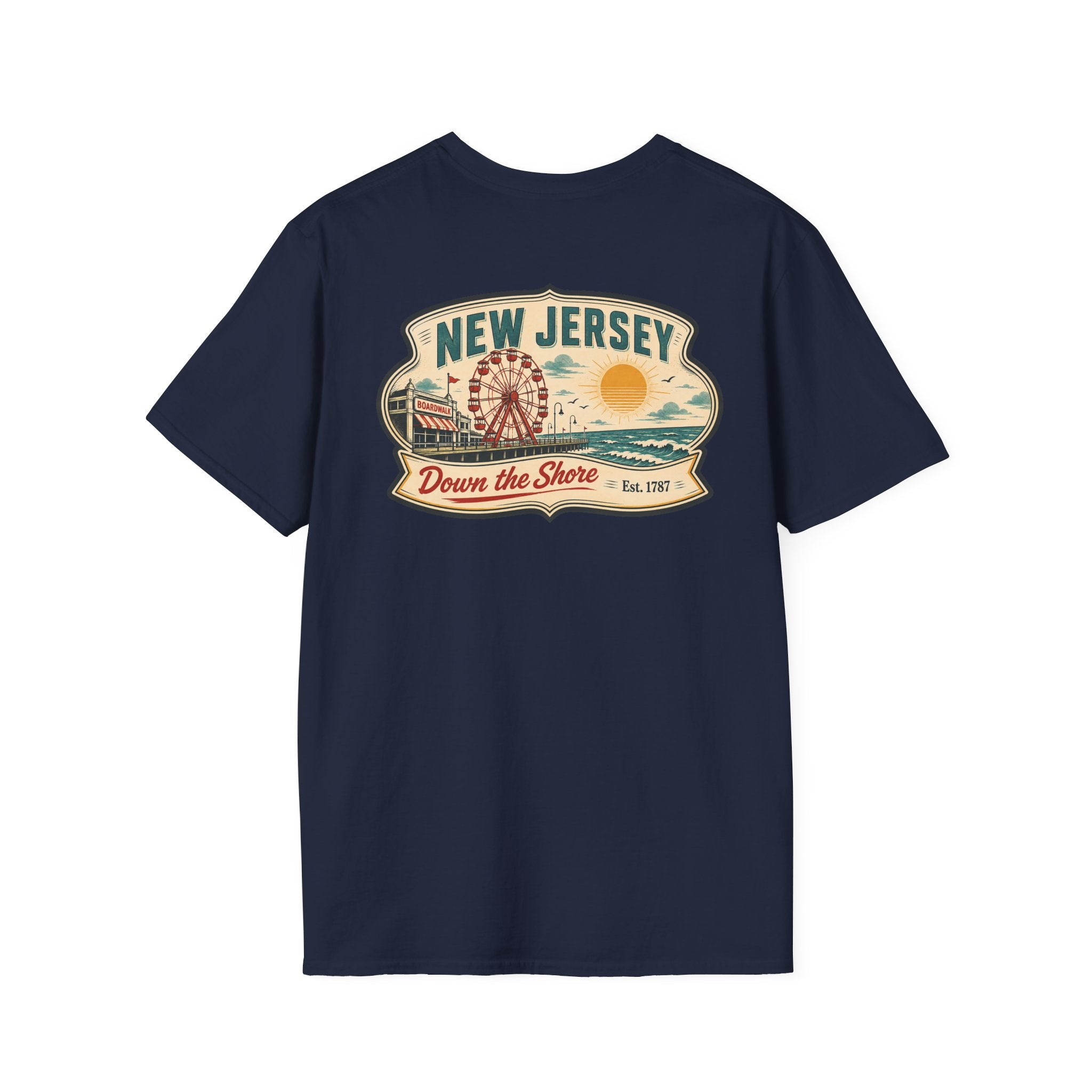 Navy T-shirt with New Jersey "Down the Shore" graphic