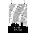 New York City skyline map poster with coordinates 40.7128°N, 74.0060°W