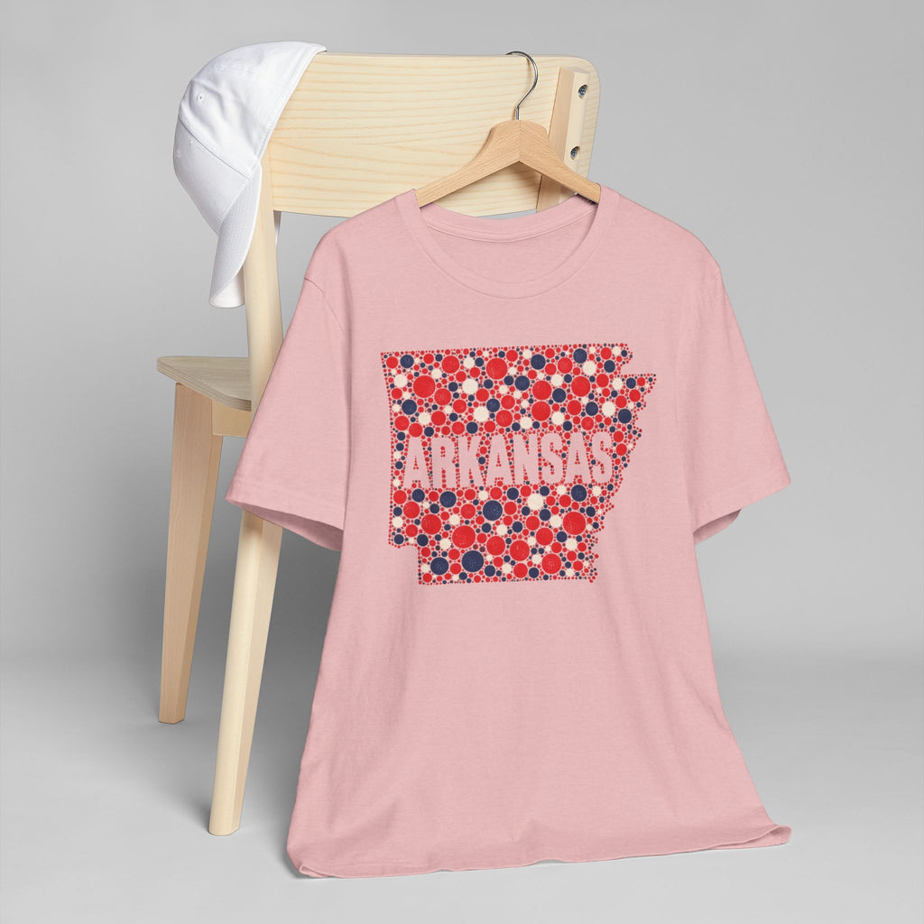 Dusty pink crew-neck t-shirt with Arkansas front graphic