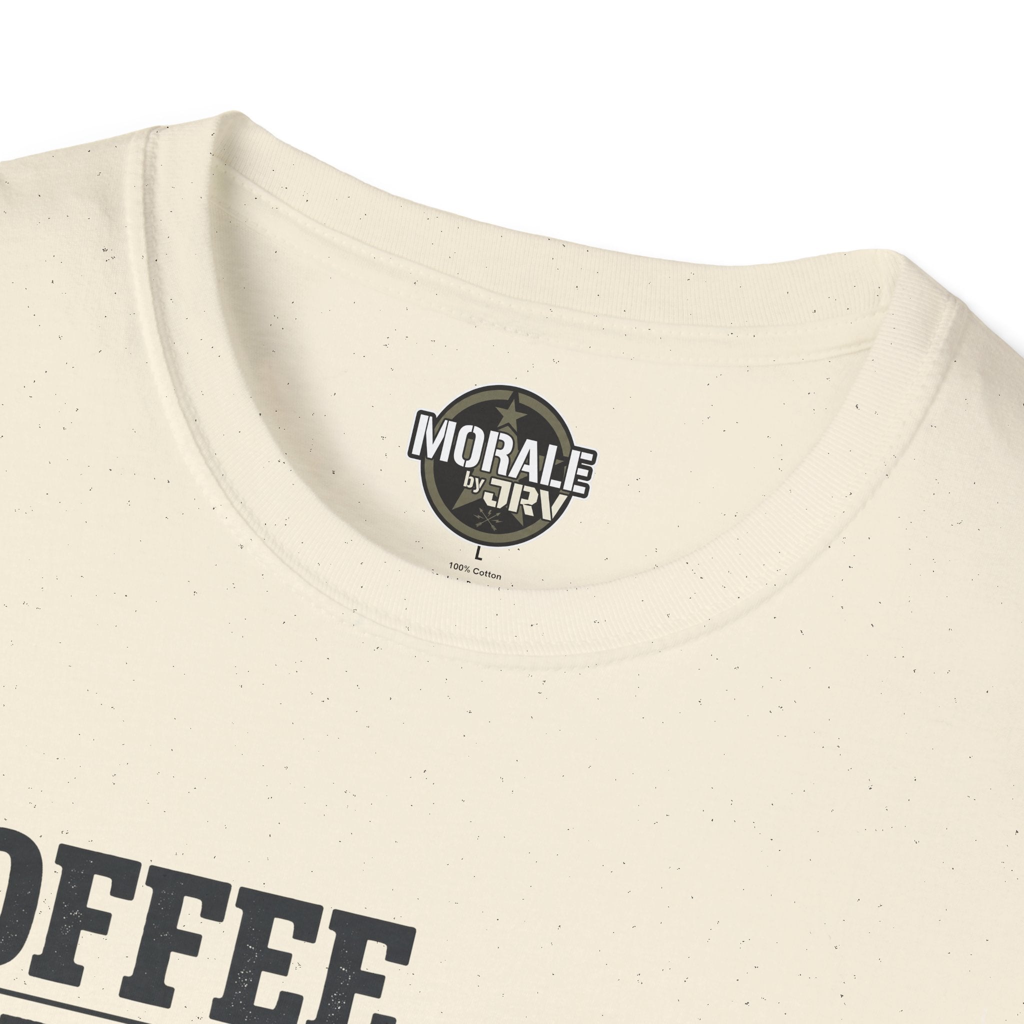 Kids Chaos repeat T-shirt neckline close-up, Natural, brand logo at chest