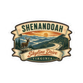 Shenandoah National Park travel sticker with deer, mountain landscape, Skyline Drive, Virginia