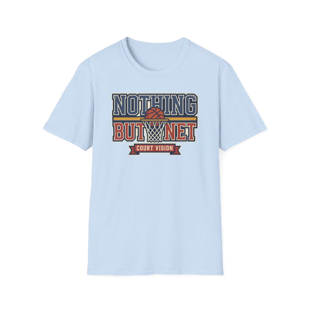 Light blue crewneck T-shirt with Nothing But Net court vision logo
