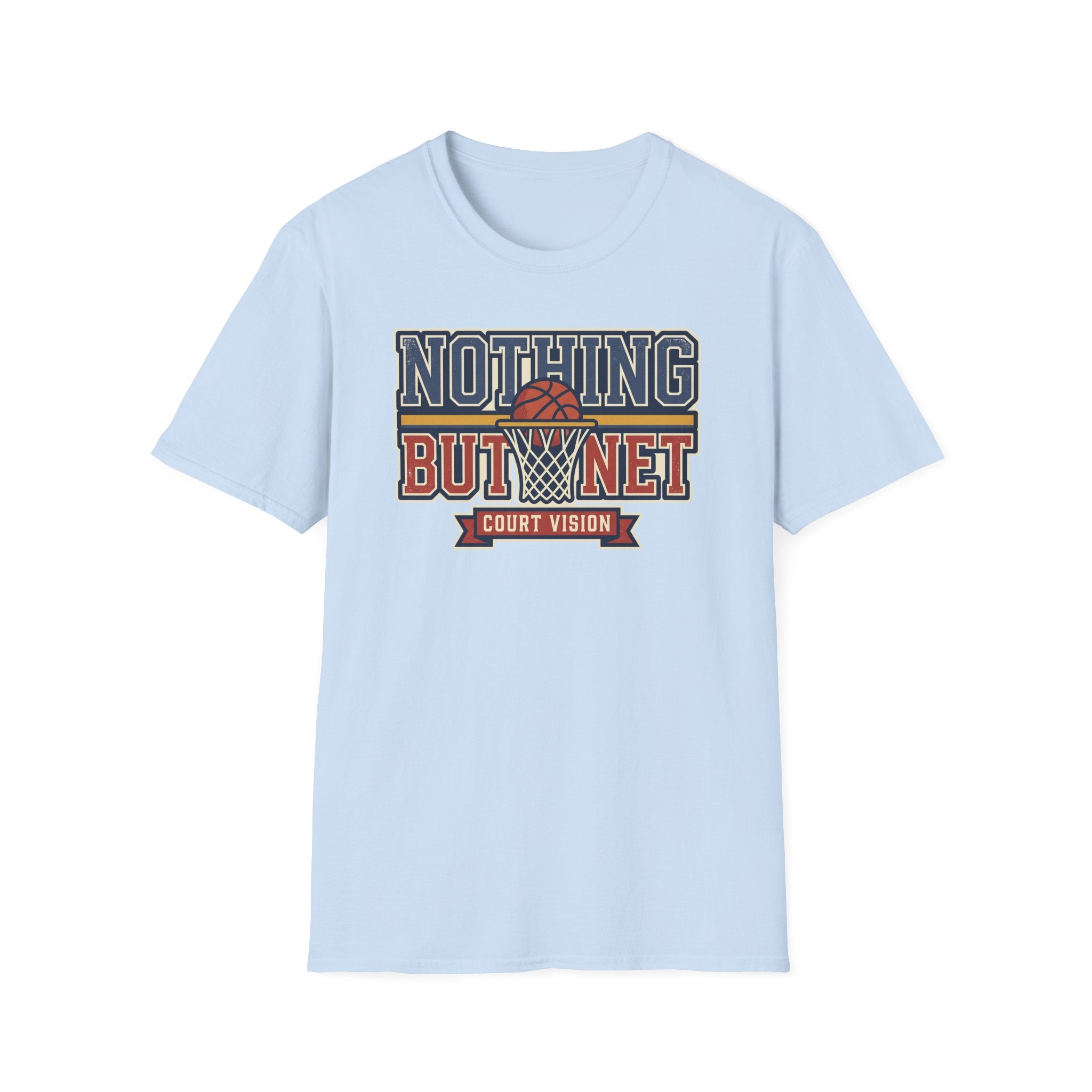 Light blue crewneck T-shirt with Nothing But Net court vision logo