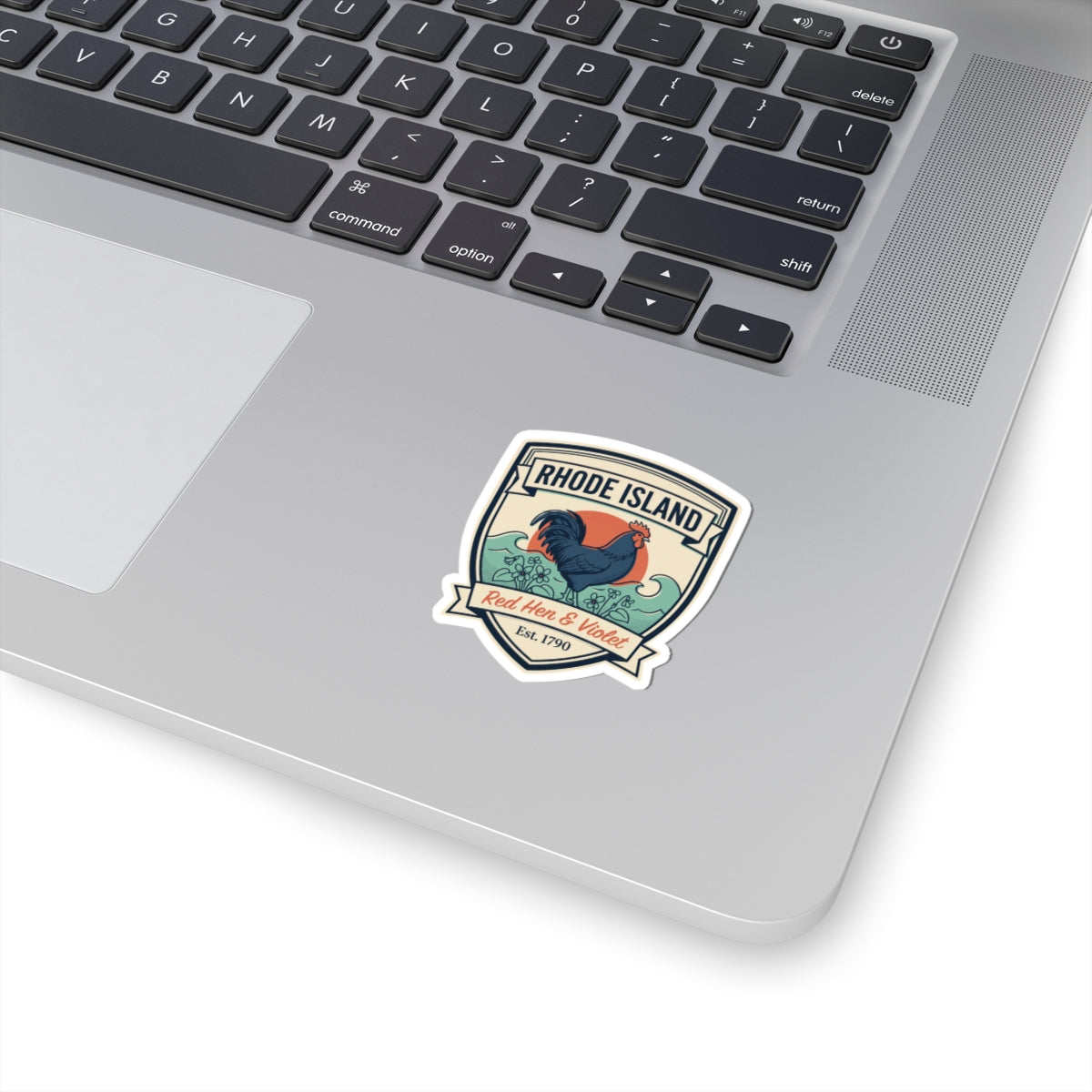 Vintage Rhode Island state badge kiss-cut vinyl sticker with bird illustration and banner