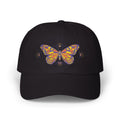 Black dad cap with colorful butterfly-moth embroidery on the front panel