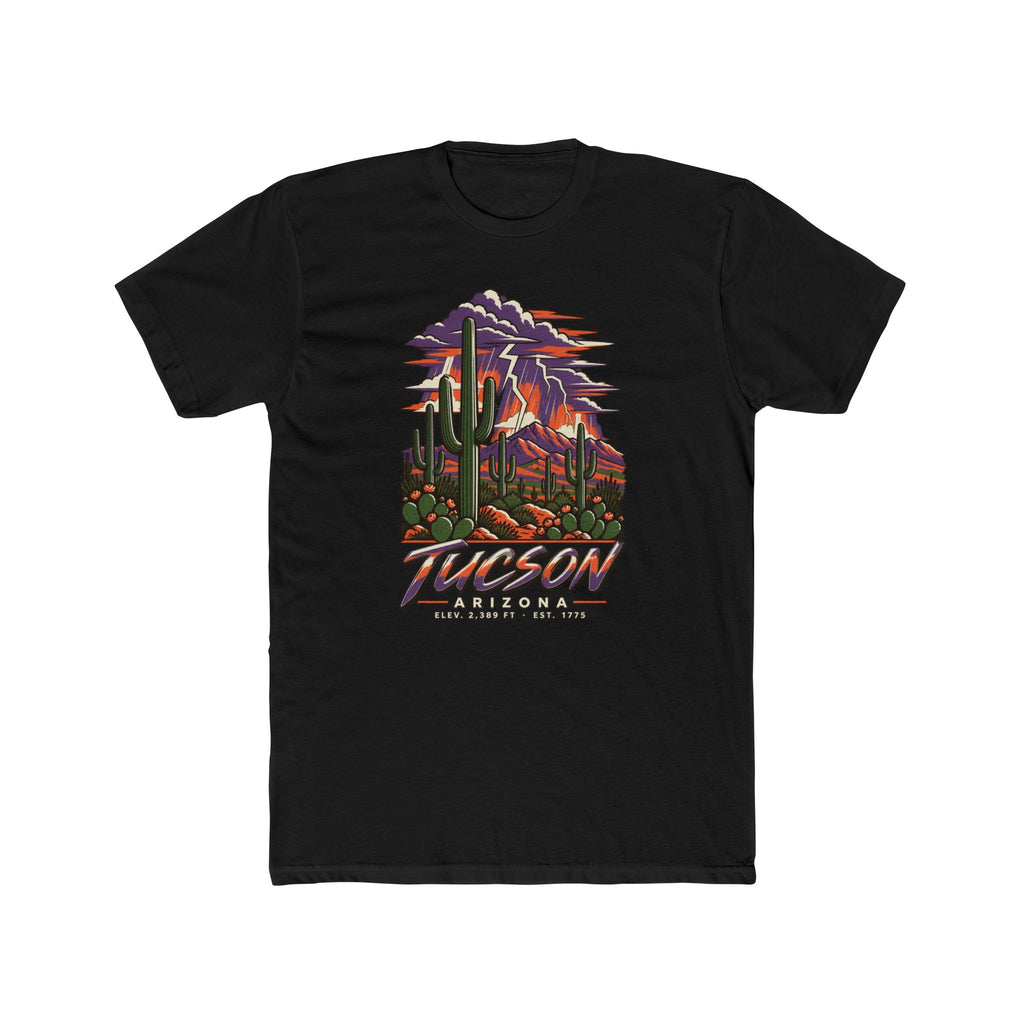 Black T-shirt with vintage desert cactus landscape sunset graphic