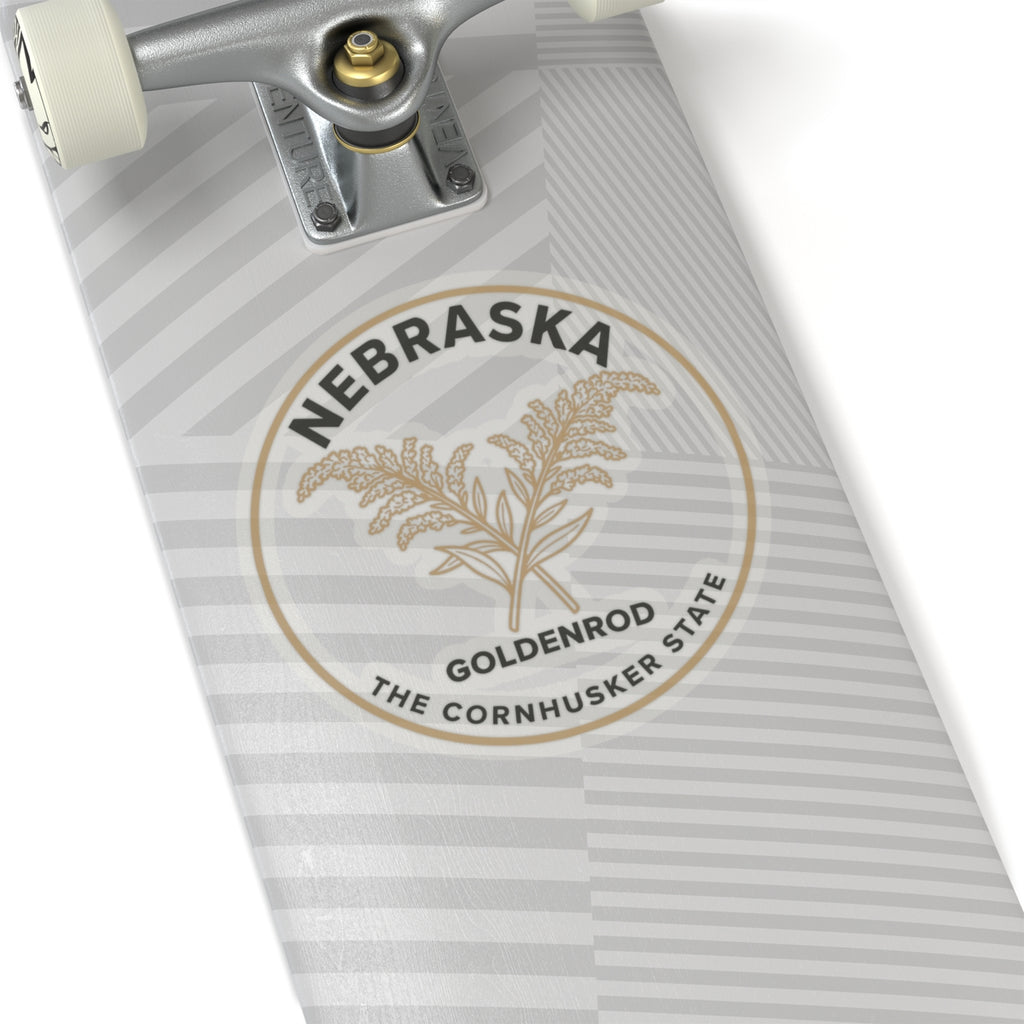 Nebraska goldenrod state flower transparent vinyl sticker, circular botanical emblem