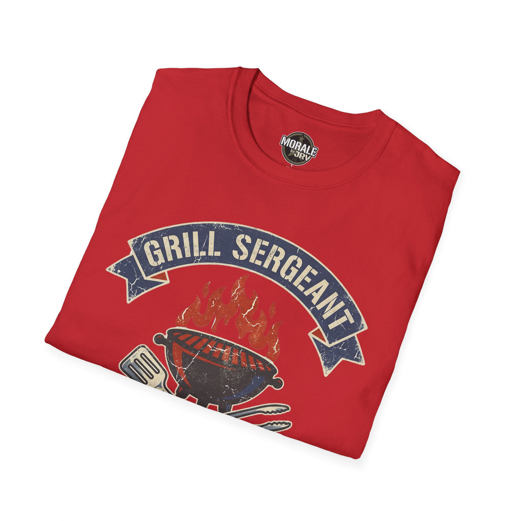 Red T-shirt with large "GRILL SERGEANT" badge and flame grill graphic
