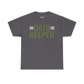 Charcoal gray T-shirt with crew neck and large "OATH KEEPER" front graphic print