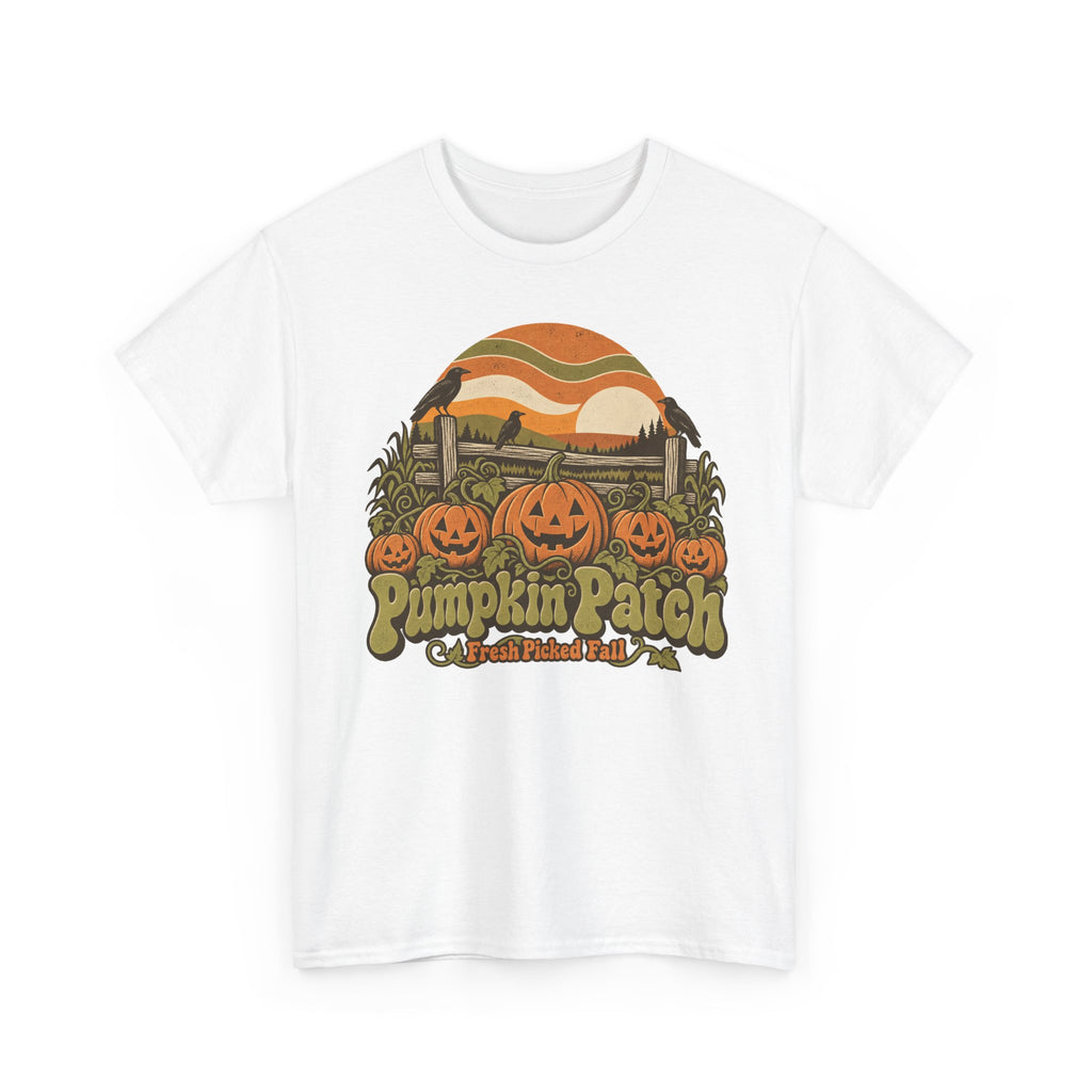 Pumpkin Patch T-Shirt, Retro Jack O Lantern Sunset Fall Halloween Shirt for Women and Men, Vintage Autumn Farm Graphic Tee
