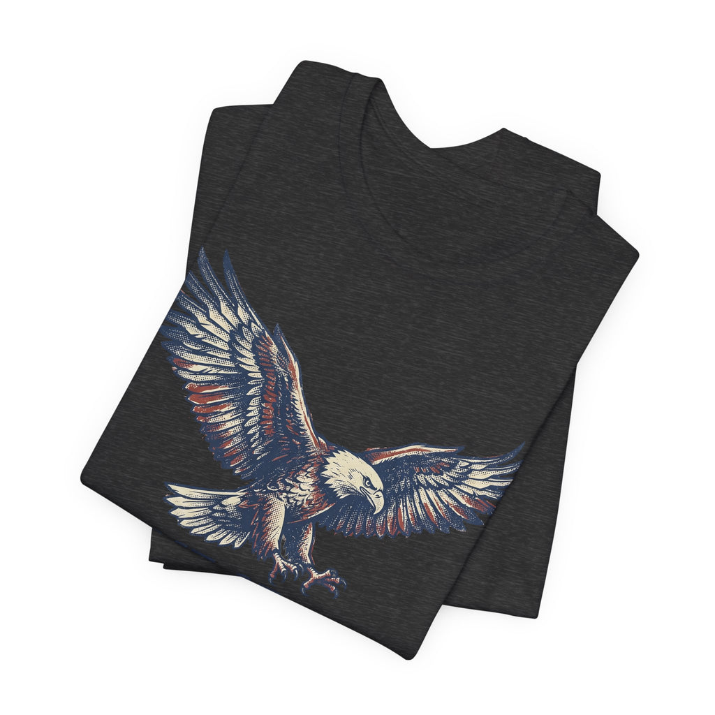 Black T-shirt with partial eagle graphic visible on the front