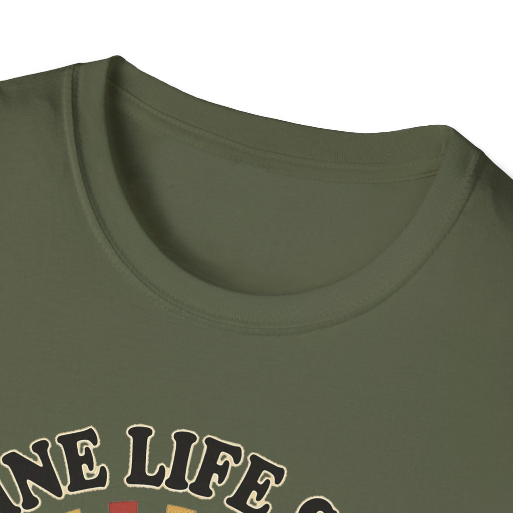 Caffeine Life Support T-shirt, military green crew neck with partial lettering