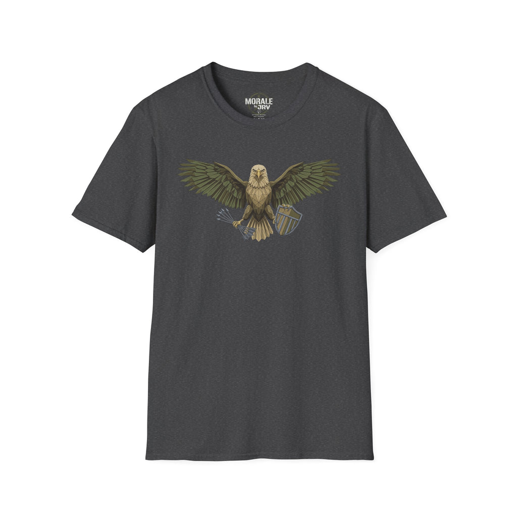 Soaring Hawk T-Shirt, Dark Heather, vintage raptor winged illustration on front