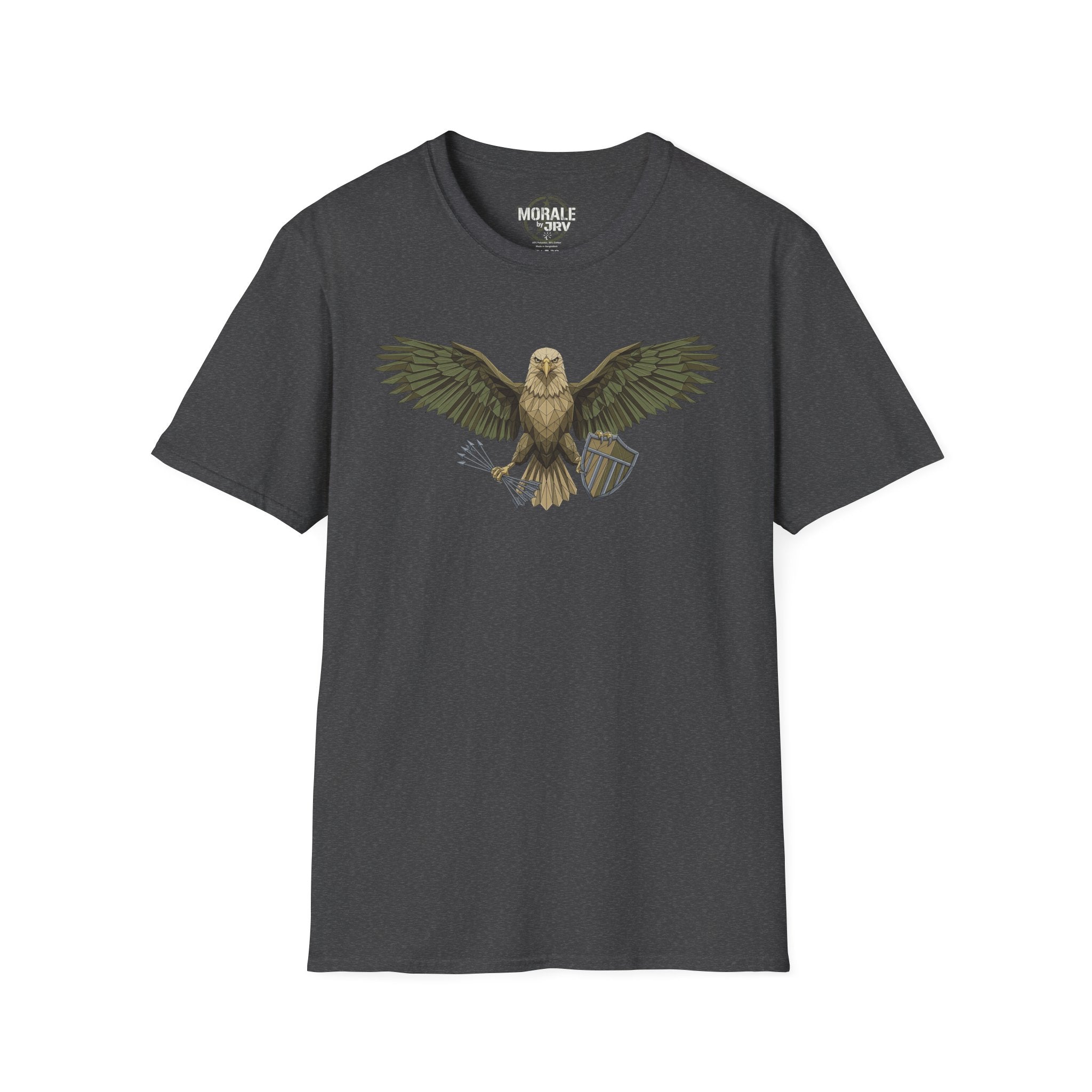Soaring Hawk T-Shirt, Dark Heather, vintage raptor winged illustration on front