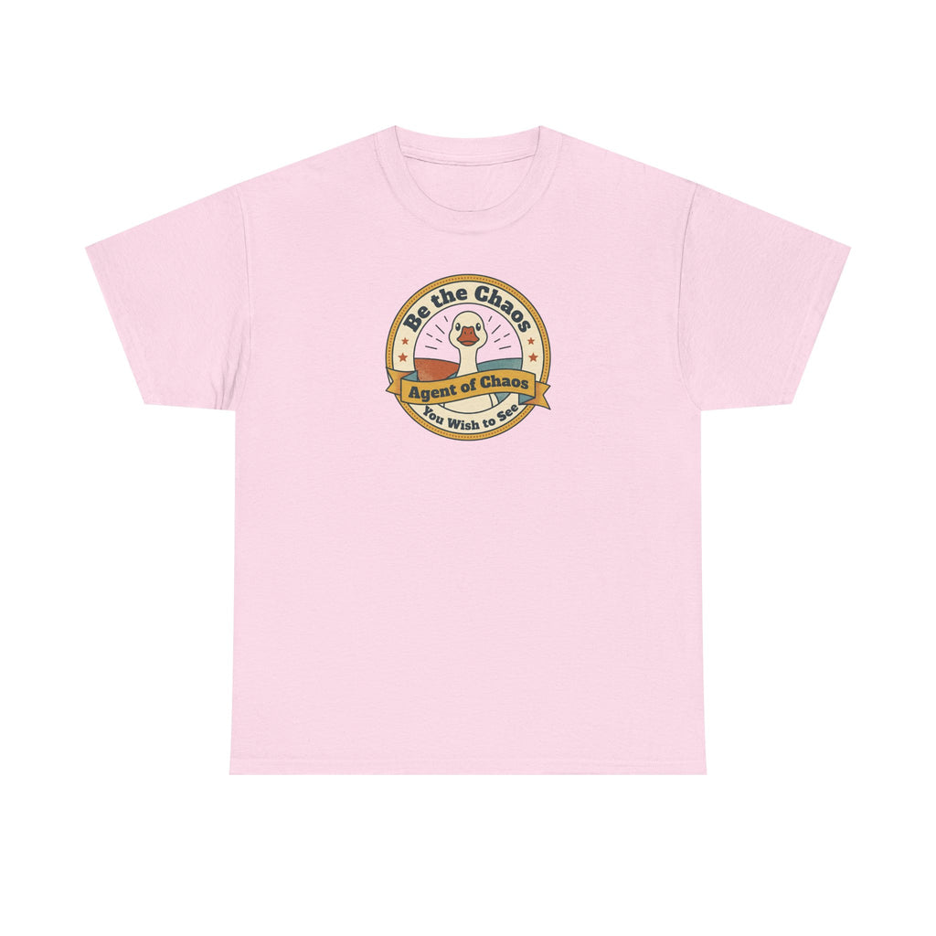 Light pink T-shirt with circular duck emblem graphic on the chest