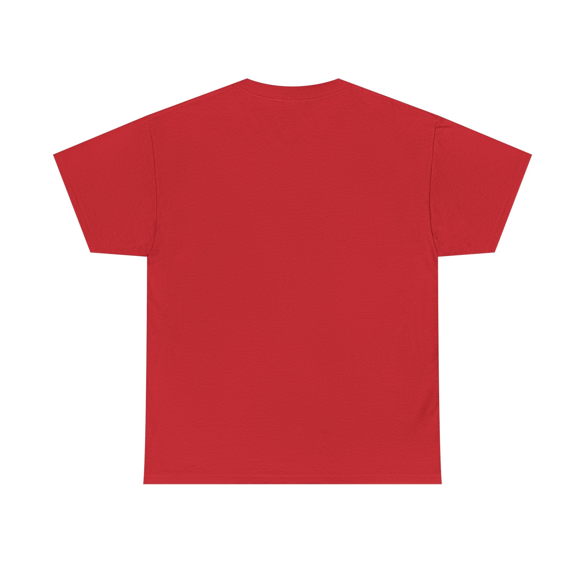 Red crewneck T-shirt, plain back with short sleeves.
