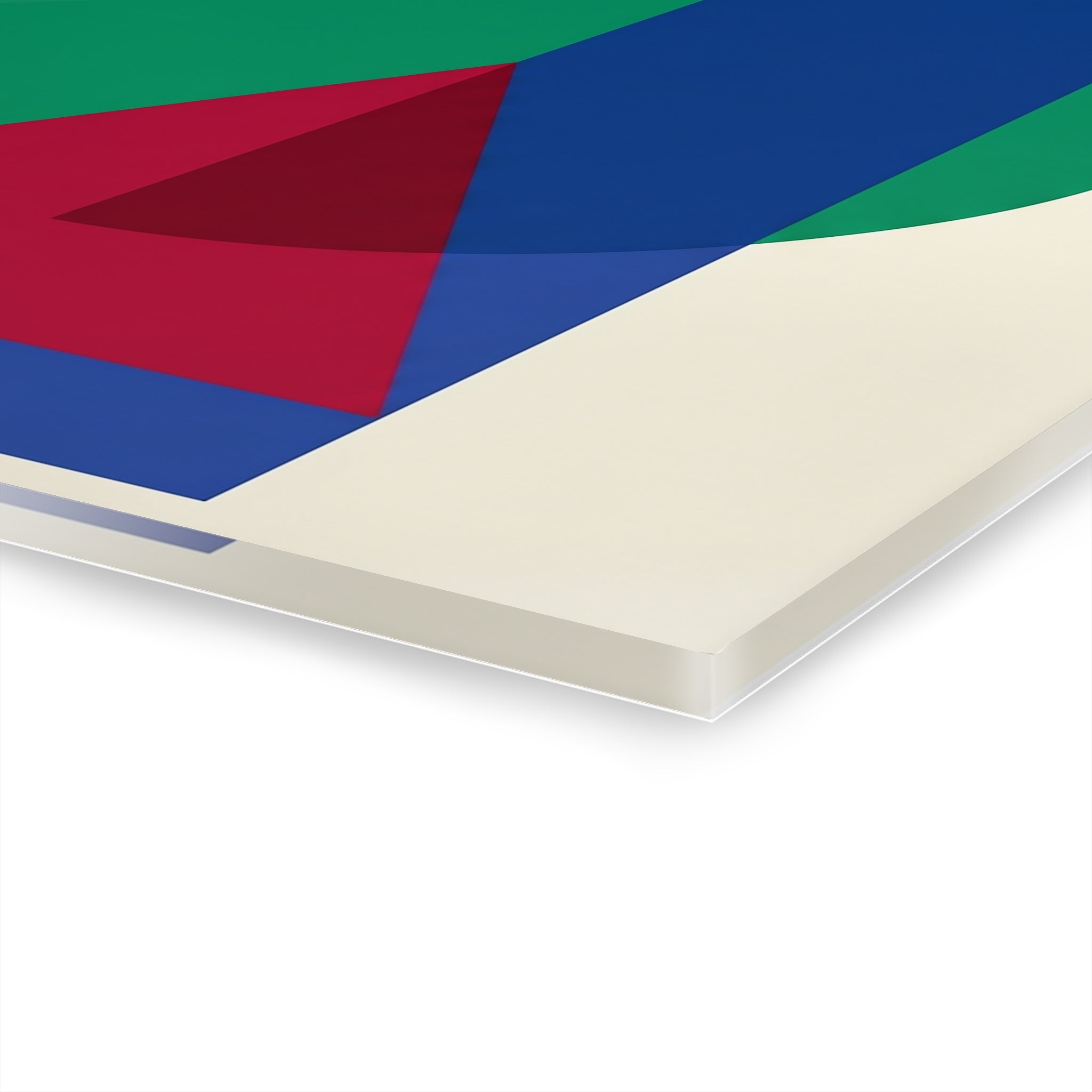Close-up of layered geometric shapes on the wall art surface, with a thin edge frame.