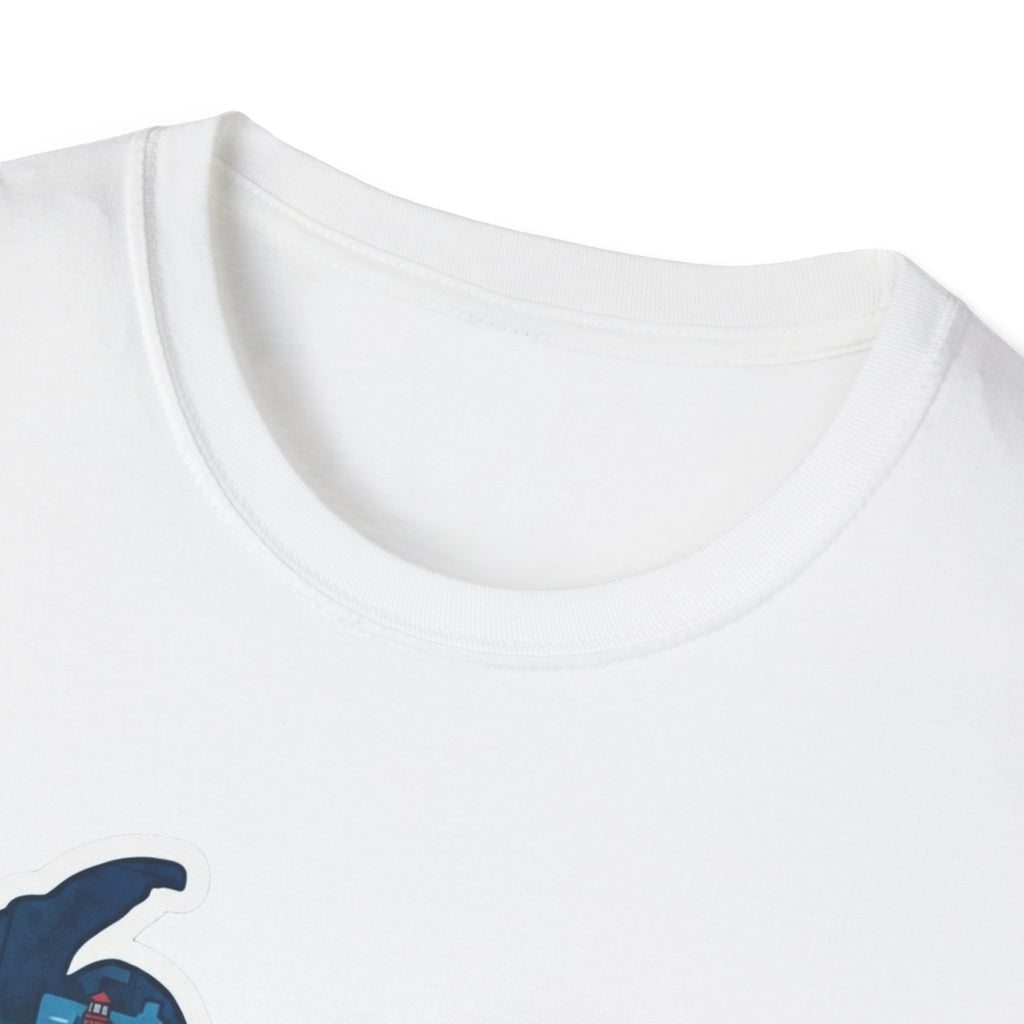 I Am Michigan T-shirt, white, crew neck close-up with part of the Michigan graphic