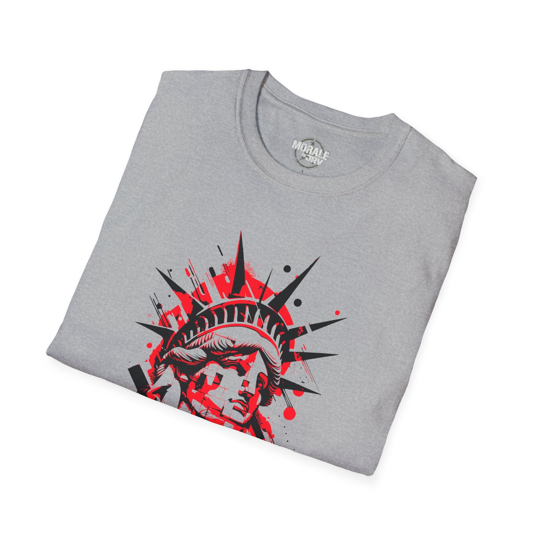 Liberty Statue graphic tee, Sport Grey: Statue-Print mit rotem Sprühnebelmotiv vorn